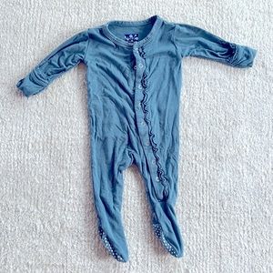 Kickee Pants So Soft Muffin Ruffle Footie with Snaps Scratch Mitts Blue